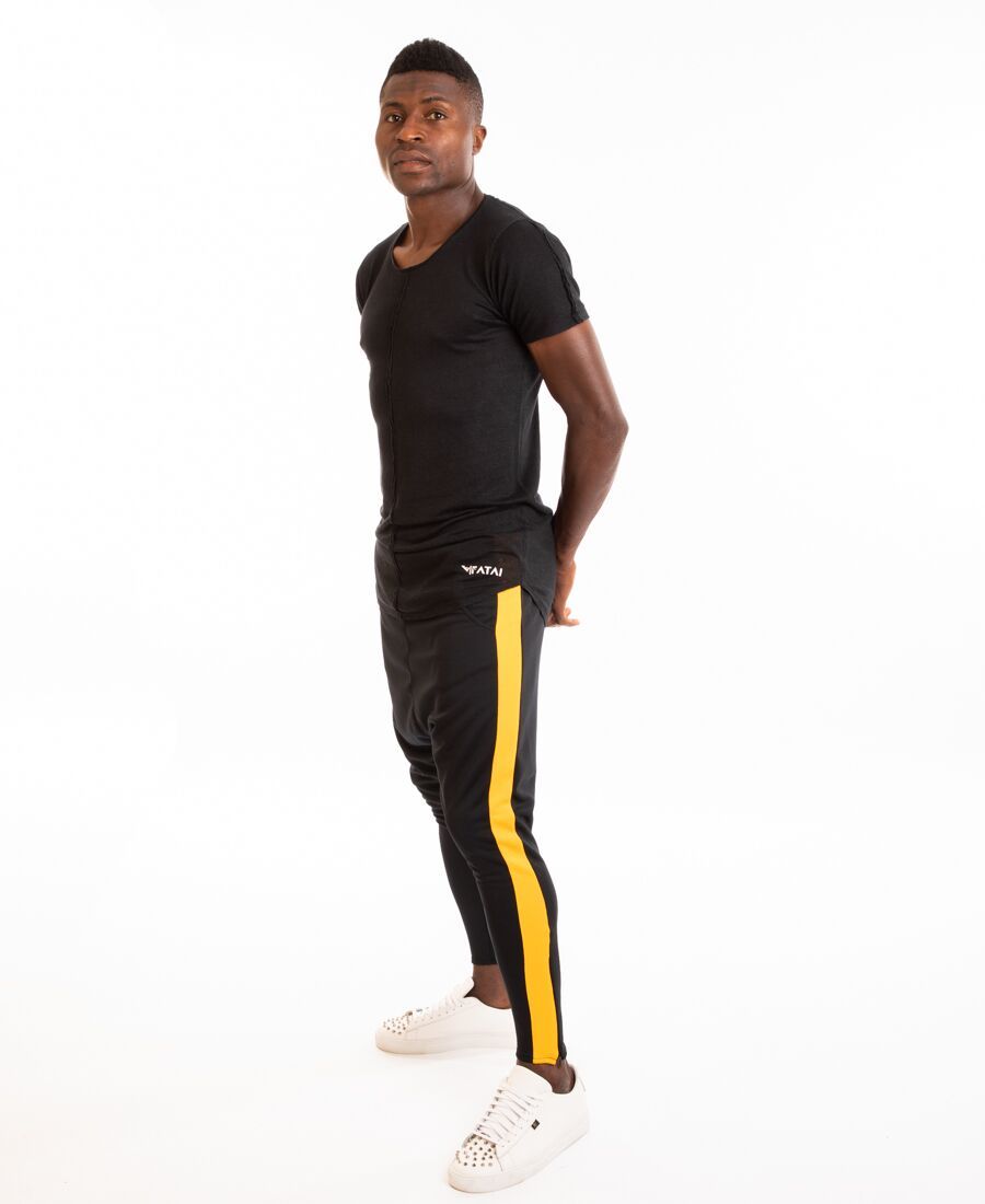 Black trousers with yellow stripe best sale